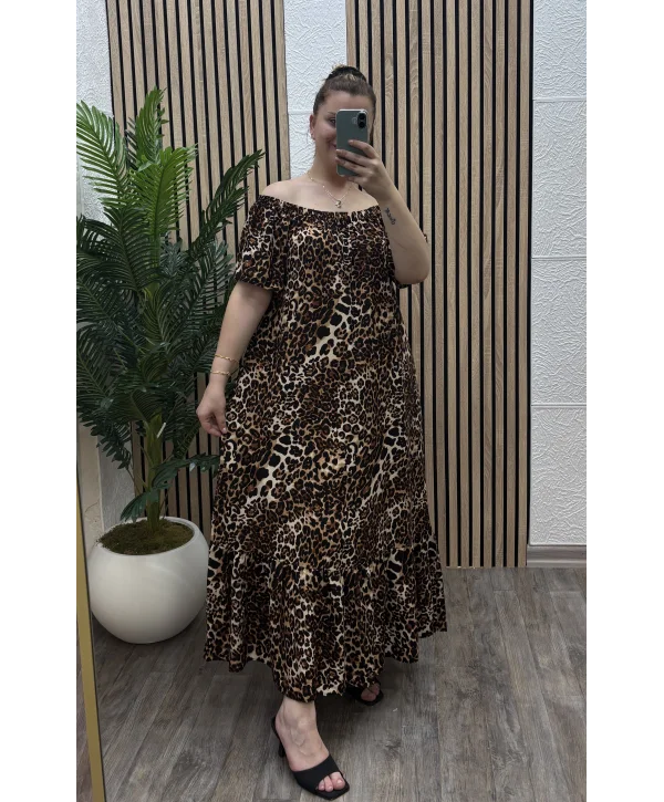 Madonna Yaka Viskon Elbise - LEOPAR