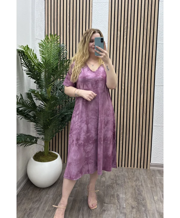 Marin Desenli Cepli Elbise - Pembe