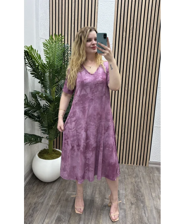 Marin Desenli Cepli Elbise - Pembe