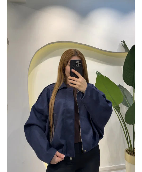 Oversize Bomber Süet Ceket - Lacivert