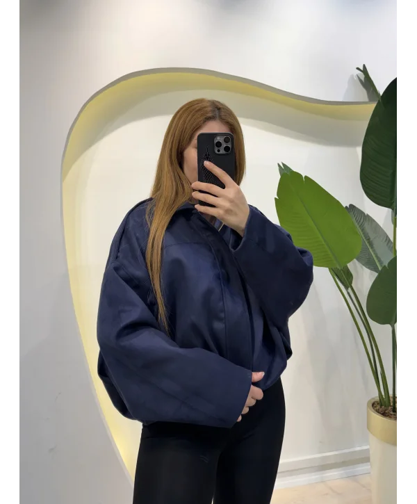 Oversize Bomber Süet Ceket - Lacivert