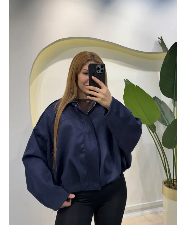 Oversize Bomber Süet Ceket - Lacivert