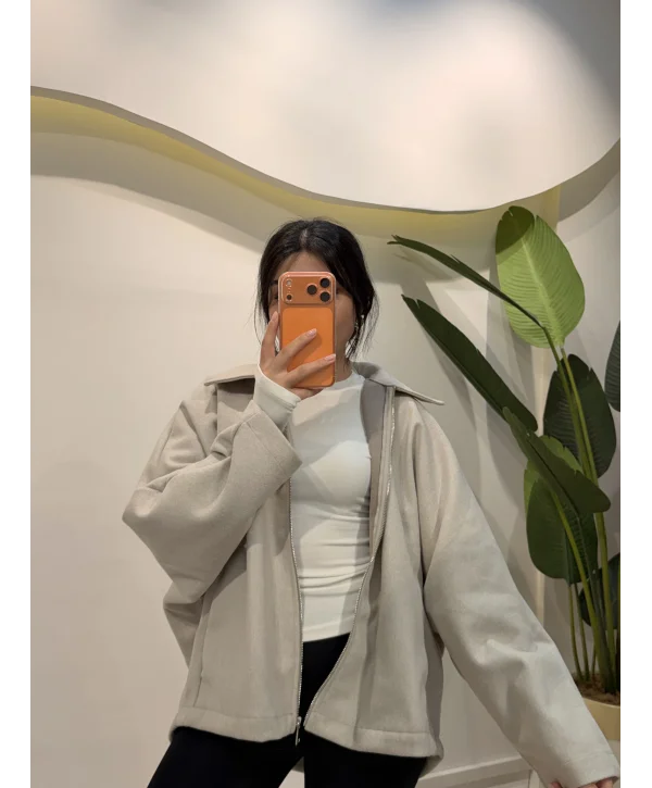 Oversize Kaşe Ceket - Gri