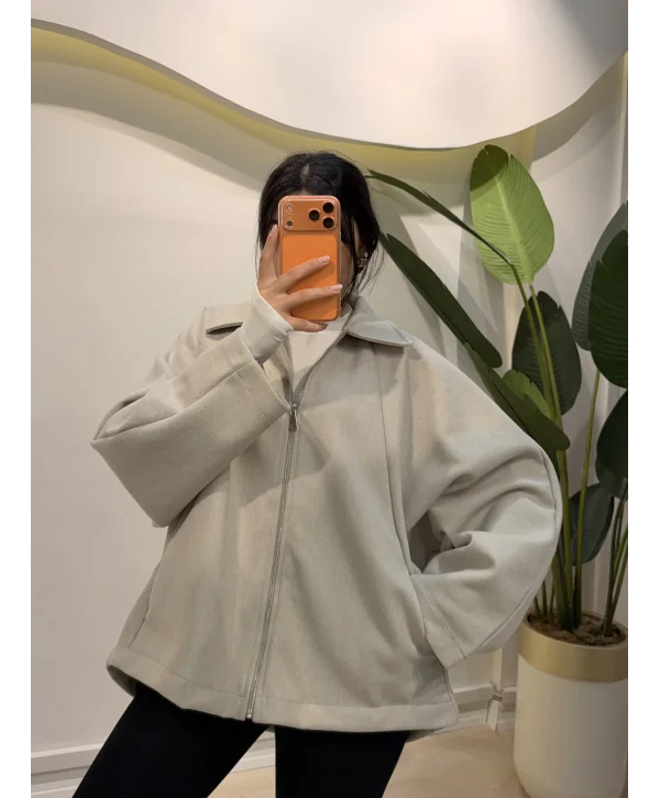 Oversize Kaşe Ceket - Gri