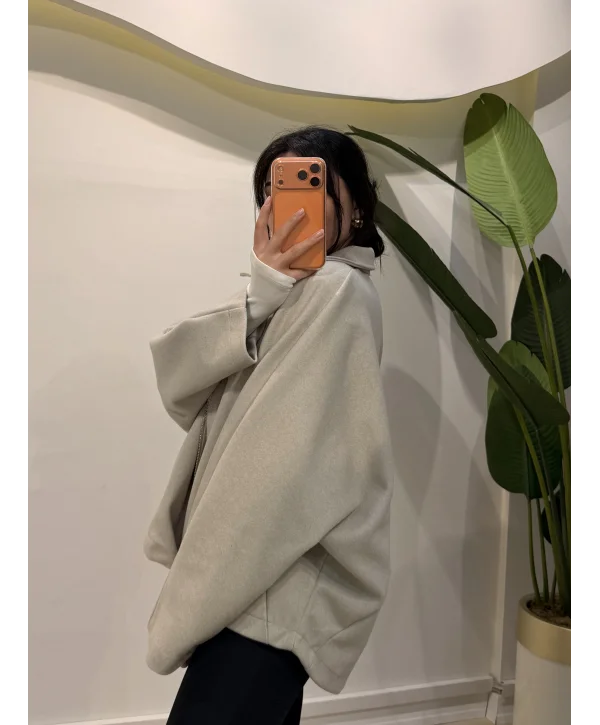 Oversize Kaşe Ceket - Gri