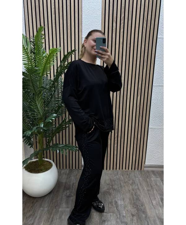 Oversize Cepli Taş Detay İkili Takım