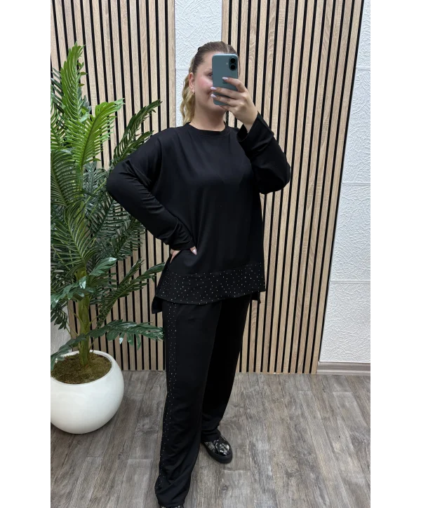 Oversize Cepli Taş Detay İkili Takım