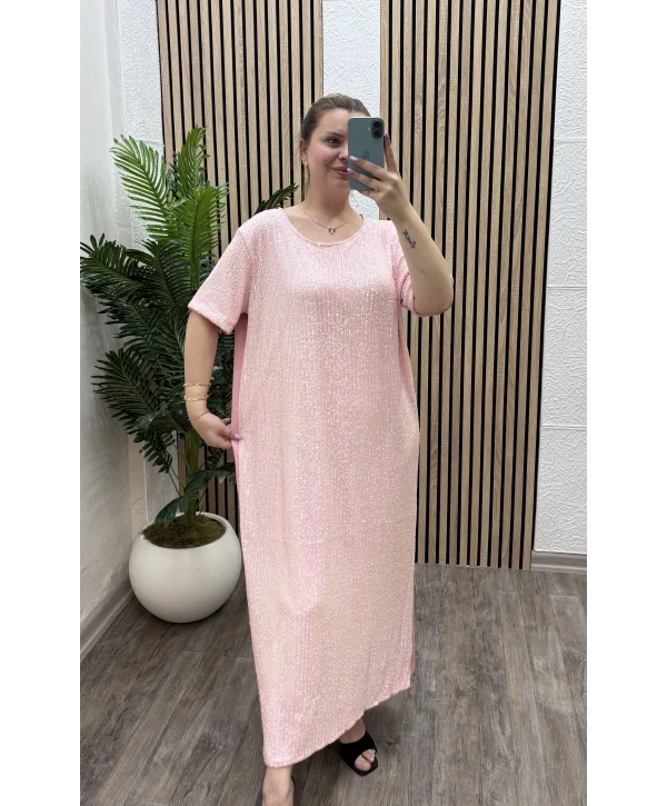 Oyhso Payetli Elbise- PEMBE
