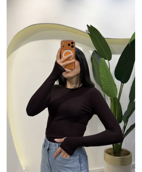 Replika Parmak Geçmeli Bluz - Kahverengi