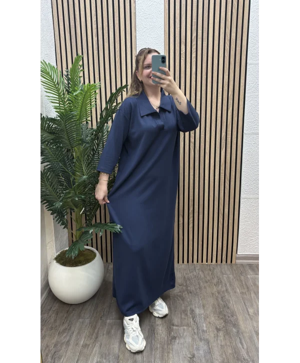 Polo Yaka Modal Basic Elbise - LACİVERT
