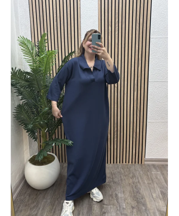 Polo Yaka Modal Basic Elbise - LACİVERT