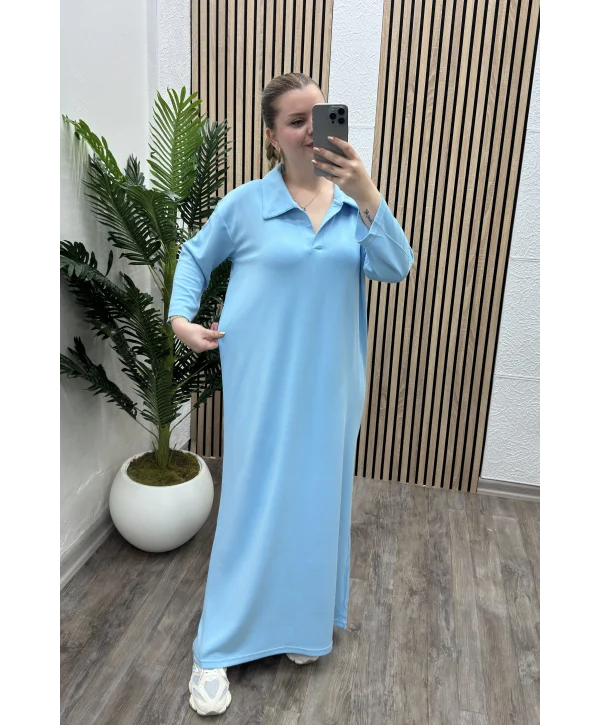 Polo Yaka Modal Basic Elbise - MAVİ