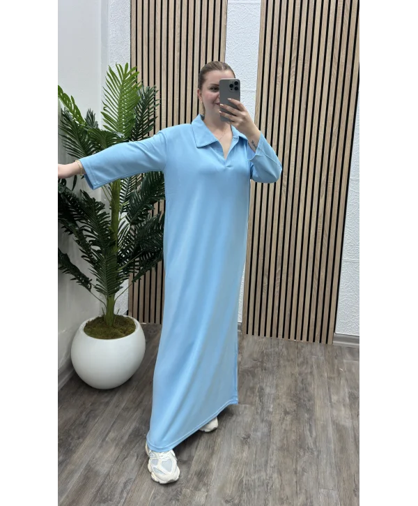 Polo Yaka Modal Basic Elbise - MAVİ