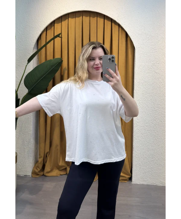 Sim Detay Oversize T-Shirt- BEYAZ