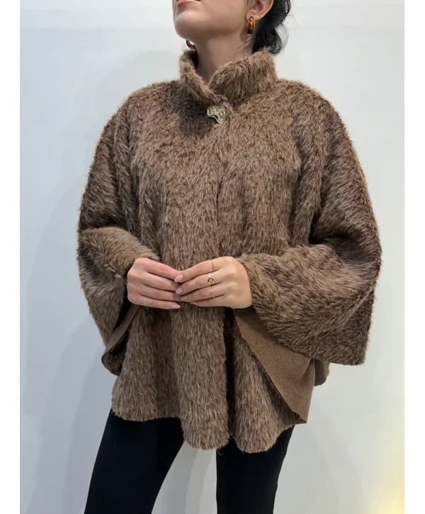 Yarasa Kol Saçaklı Panço - Kahve