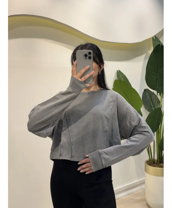 Yarasa Kol Yıkamalı Modal Bluz - Antrasit