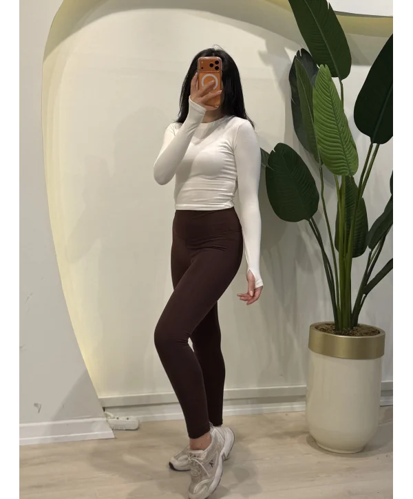 Yüksek Bel Toparlayıcı Replika Tayt - Kahverengi