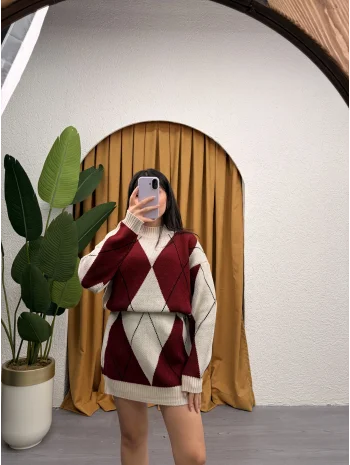 Jakarlı Baklava Desen Elbise