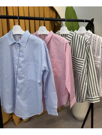 Oversize Çizgili Gömlek