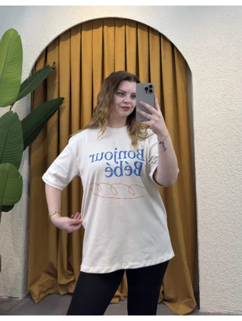 Oversize Basic Baskılı T-Shirt - SARI