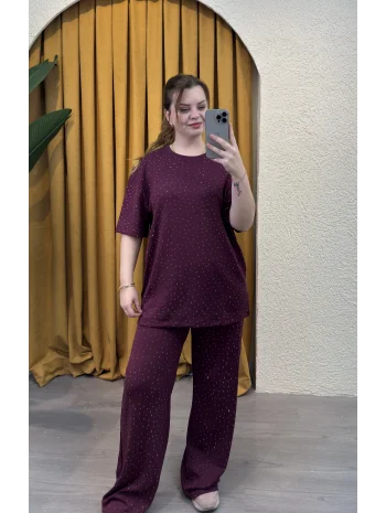 Kısa Kollu Modal Shine Takım - BORDO