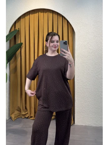 Kısa Kollu Modal Shine Takım - KAHVERENGİ