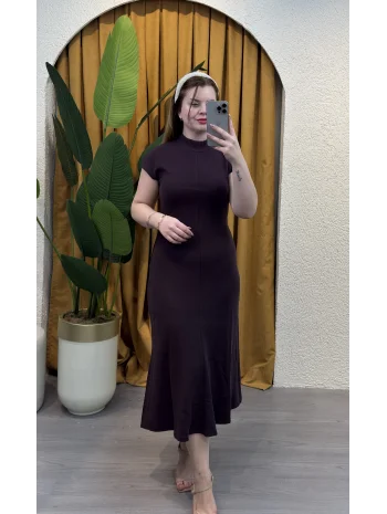 Godeli Kısa Kollu Elbise - MÜRDÜM