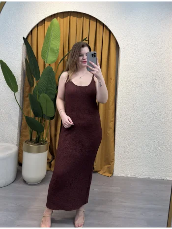 Askılı Fitilli Maxi Elbise