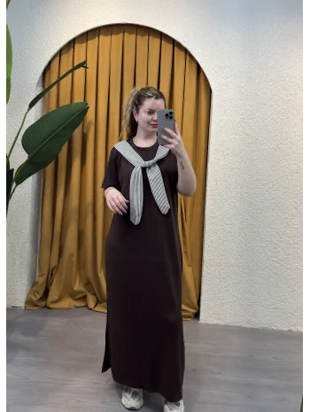 Elegance Bağlamalı Modal Elbise - KAHVERENGİ