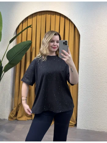 Sim Detay Oversize T-Shirt- SİYAH