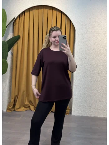 Oversize Yırtmaçlı Modal T-Shirt - MÜRDÜM