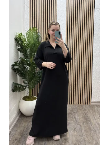 Polo Yaka Modal Basic Elbise - SİYAH