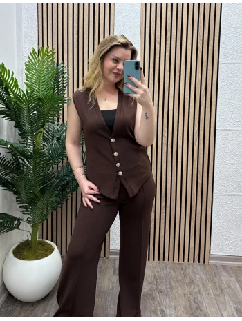 Yelek Pantalon Likralı Krep Kumaş İkili Takım