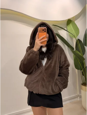 Astarlı Peluş Ceket - Kahve