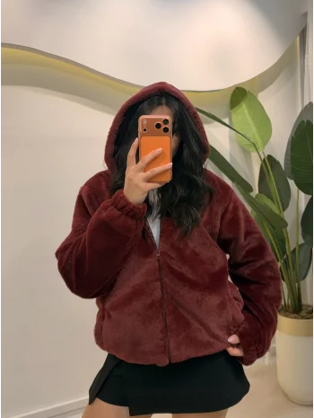 Astarlı Peluş Ceket - Bordo