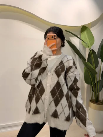 Baklava Desen Salaş Hırka - Beyaz