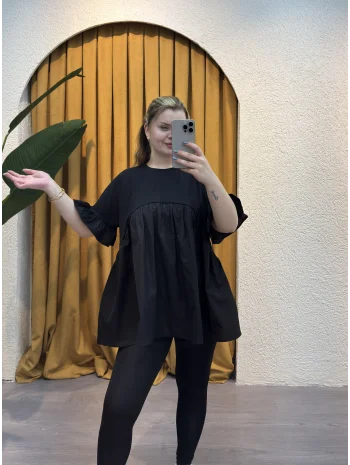 Bella Poplin Siyah Bluz