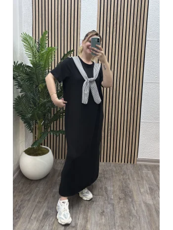 Elegance Modal Bağlamalı Elbise - SİYAH