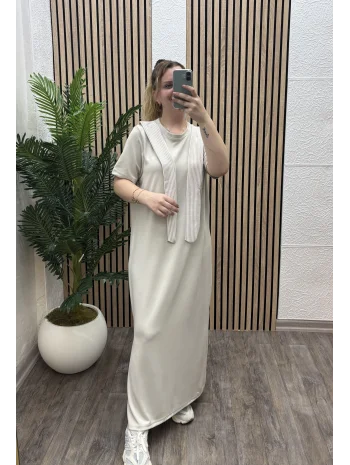 Elegance Modal Bağlamalı Elbise - EKRU