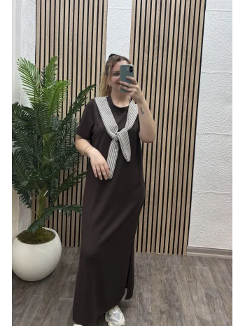 Elegance Modal Bağlamalı Elbise - KAHVERENGİ