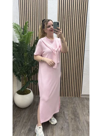 Elegance Modal Bağlamalı Elbise - TOZ PEMBE