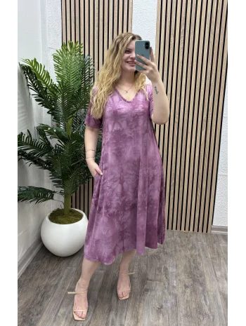 Marin Desenli Cepli Elbise - Pembe