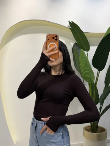 Replika Parmak Geçmeli Bluz - Kahverengi