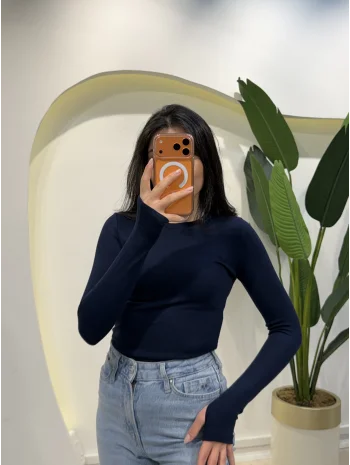 Replika Parmak Geçmeli Bluz - Lacivert