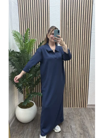 Polo Yaka Modal Basic Elbise - LACİVERT