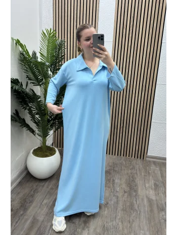 Polo Yaka Modal Basic Elbise - MAVİ