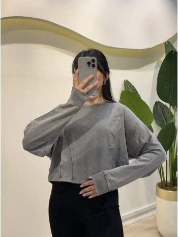 Yarasa Kol Yıkamalı Modal Bluz - Antrasit