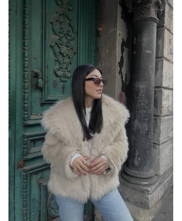 Oversize Kürk Kaban - Ekru