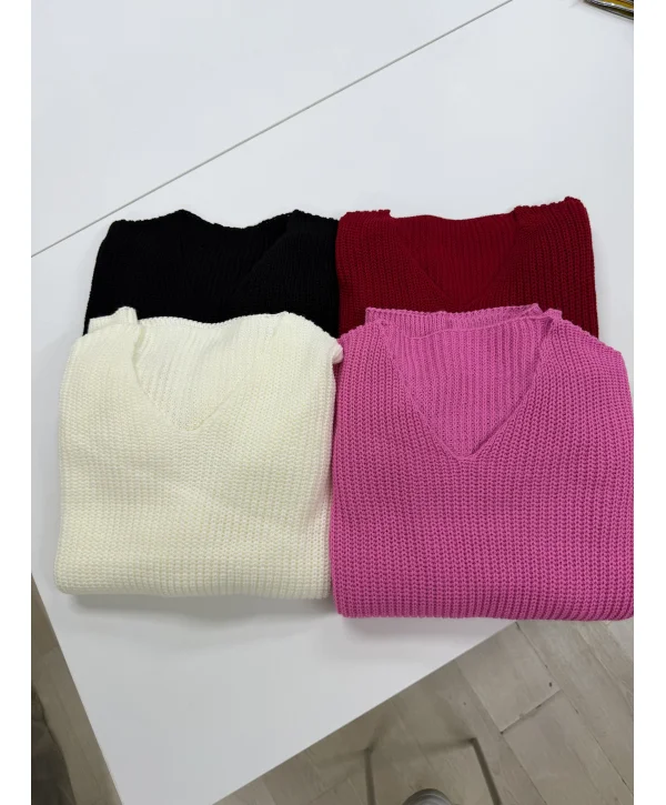 V Yaka Selanik Triko Bluz