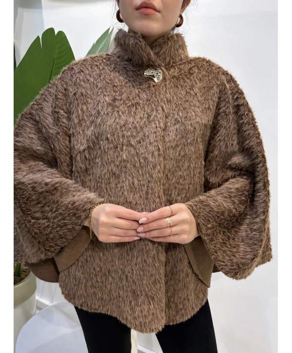 Yarasa Kol Saçaklı Panço - Kahve